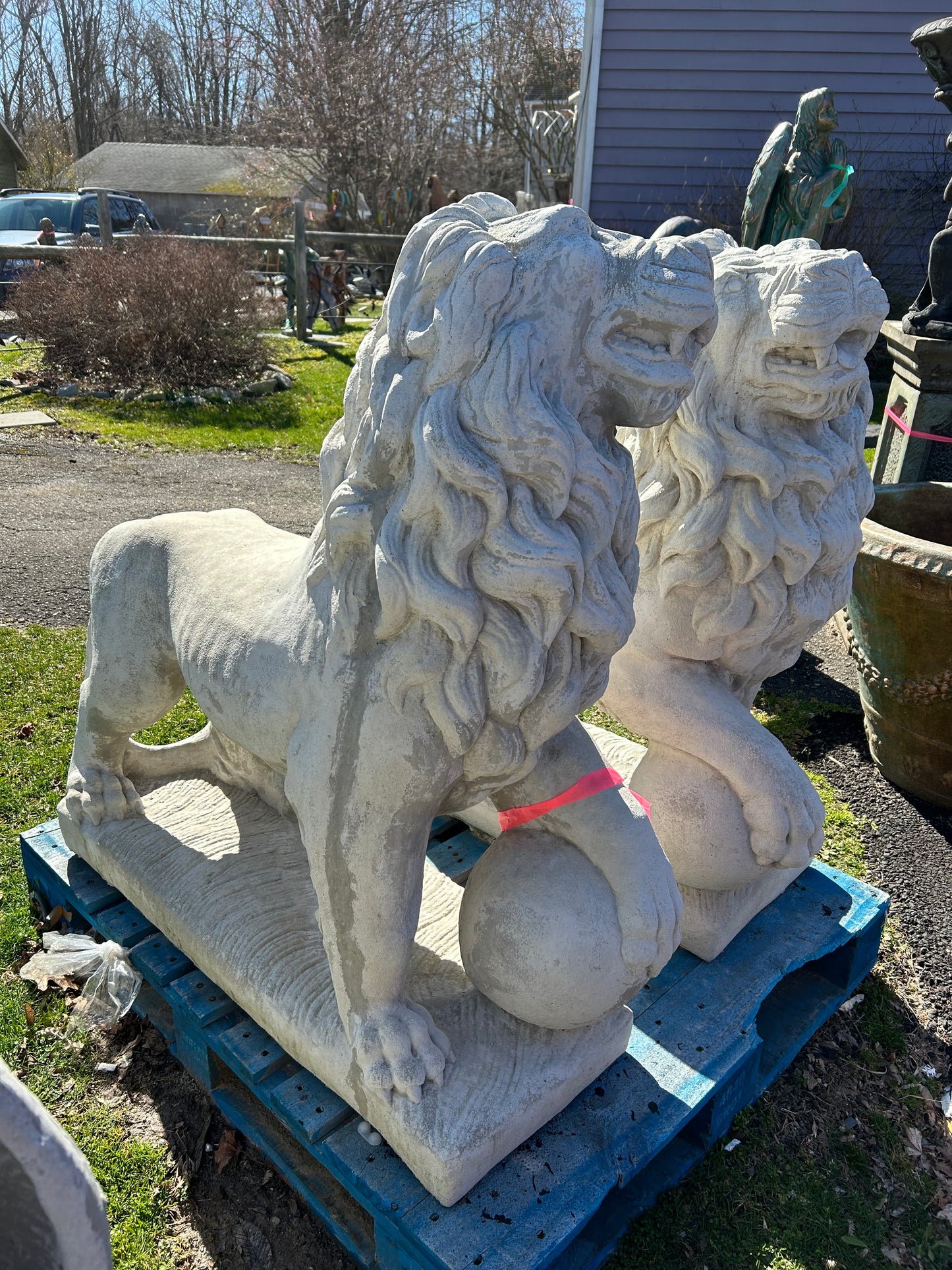 Extra Large Lions with Ball Pair (Right/Left)