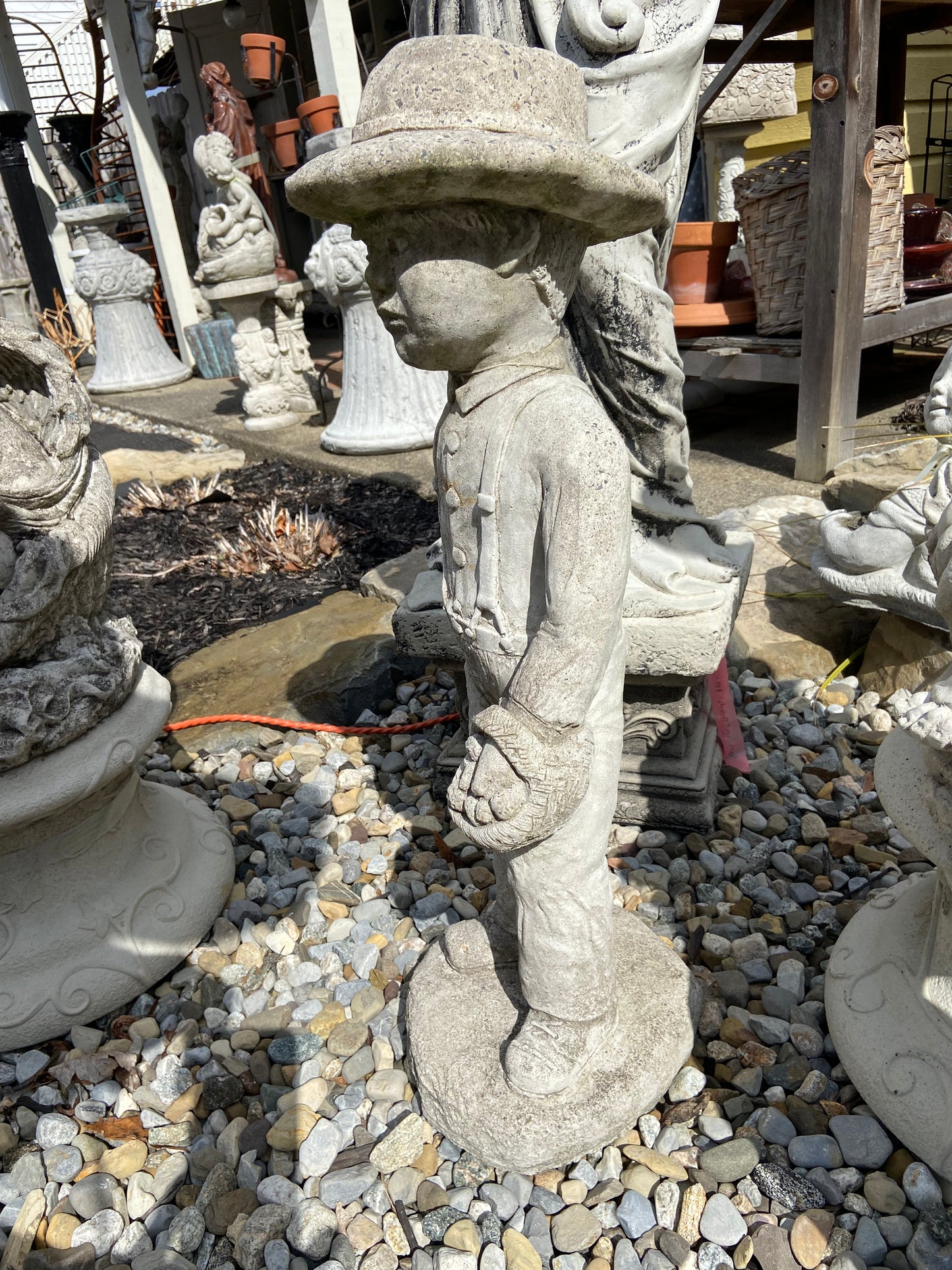 Amish Boy with Basket Statue