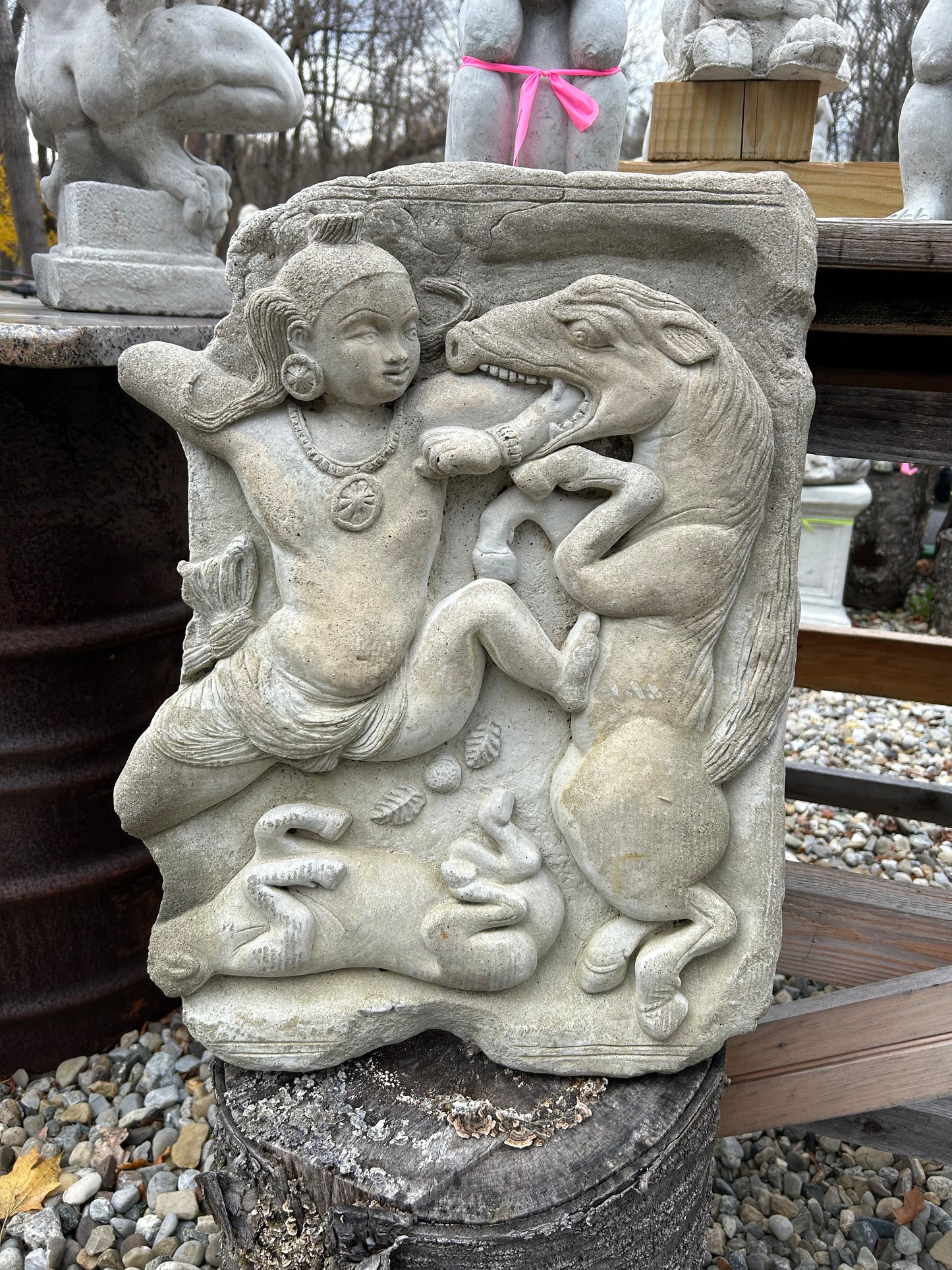 Krishna Slays Keshi Concrete Plaque