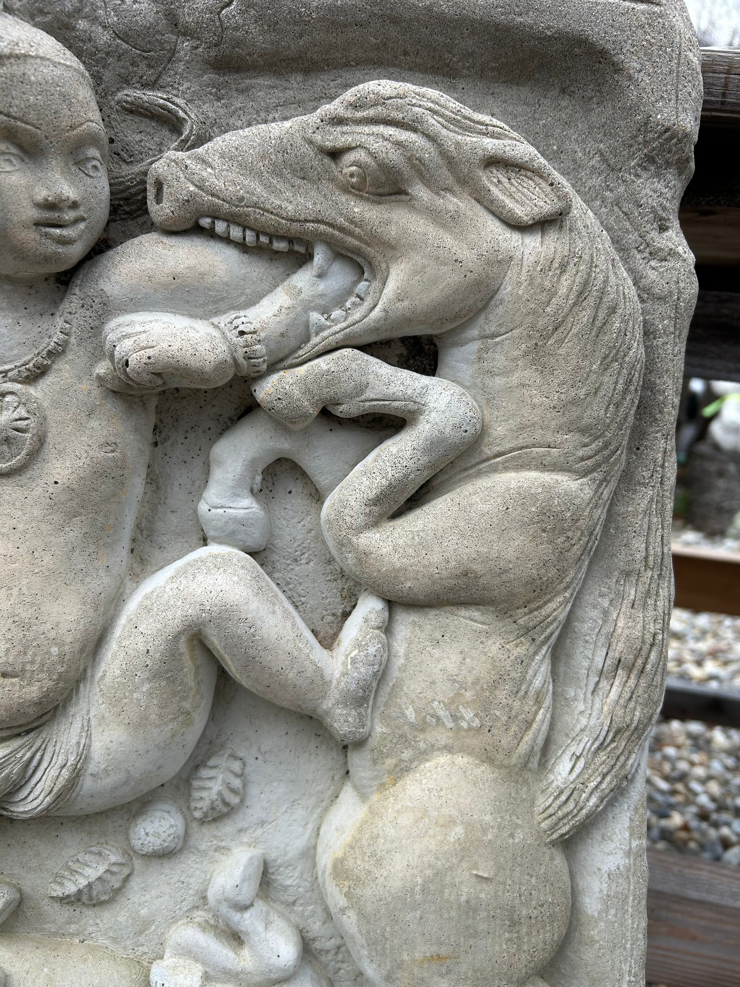 Krishna Slays Keshi Concrete Plaque