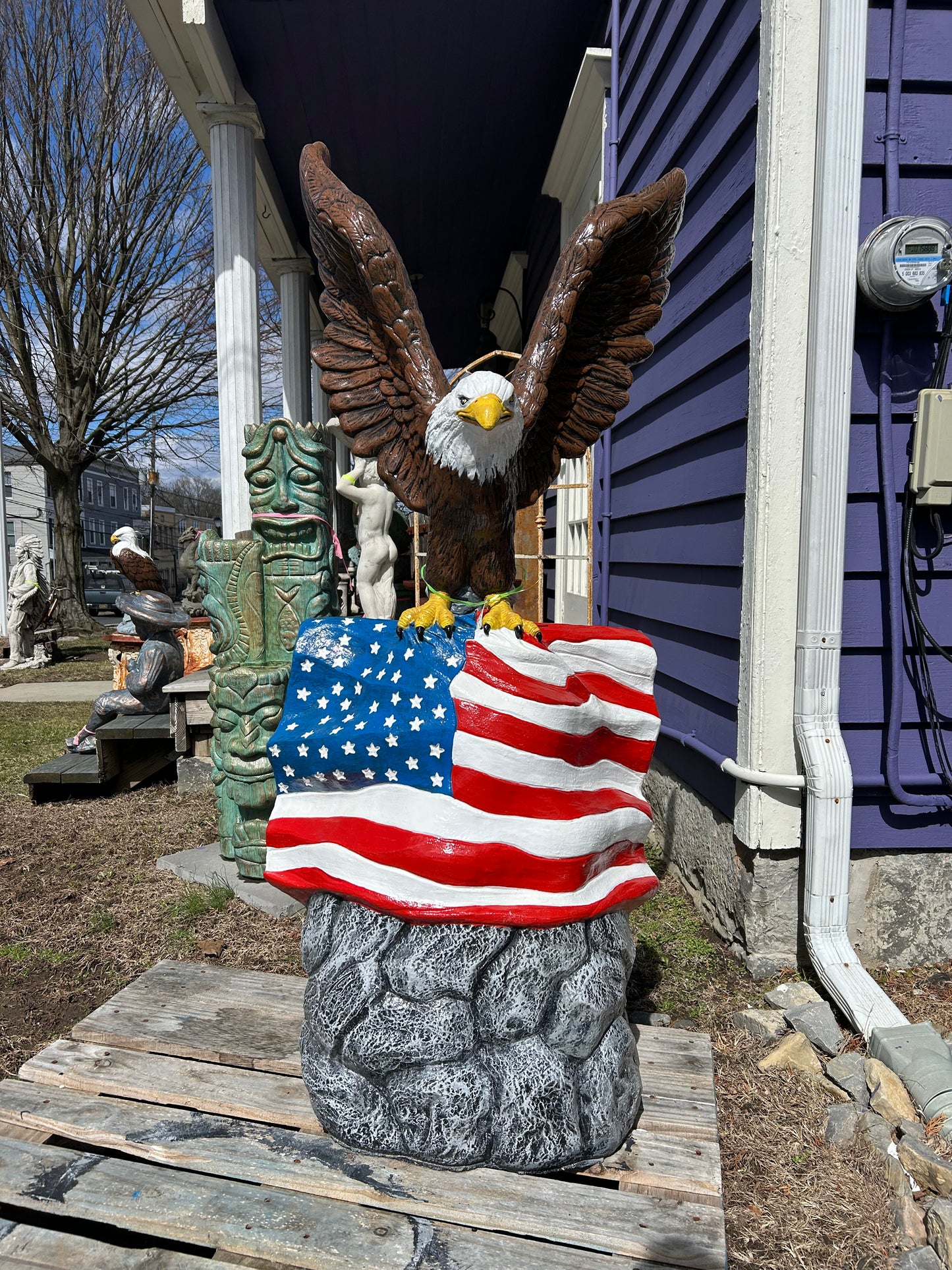 Large Eagle w/ Flag on Rock