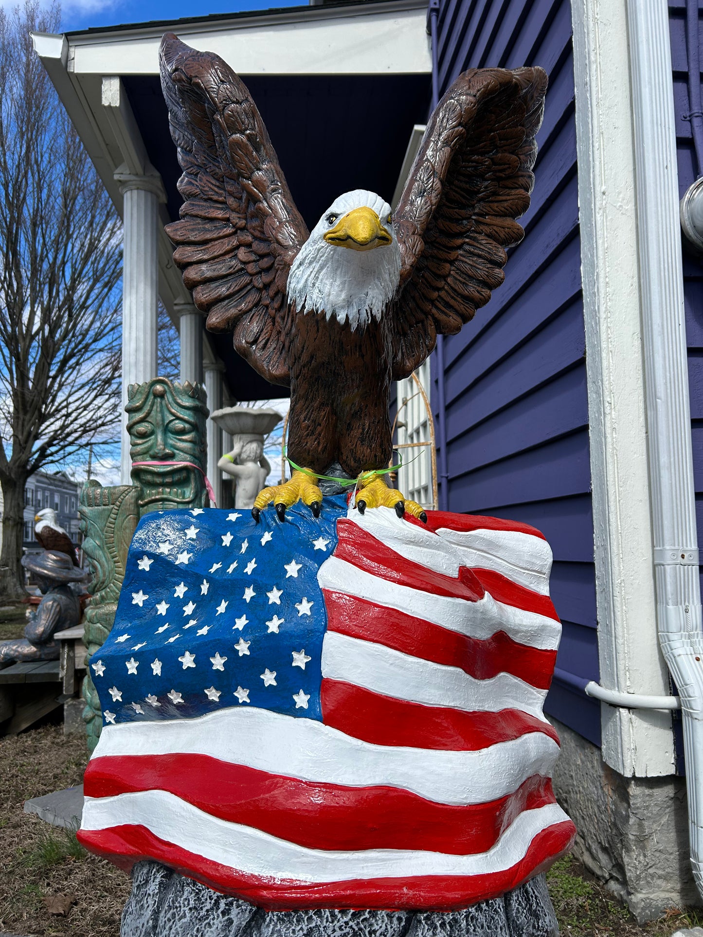 Large Eagle w/ Flag on Rock