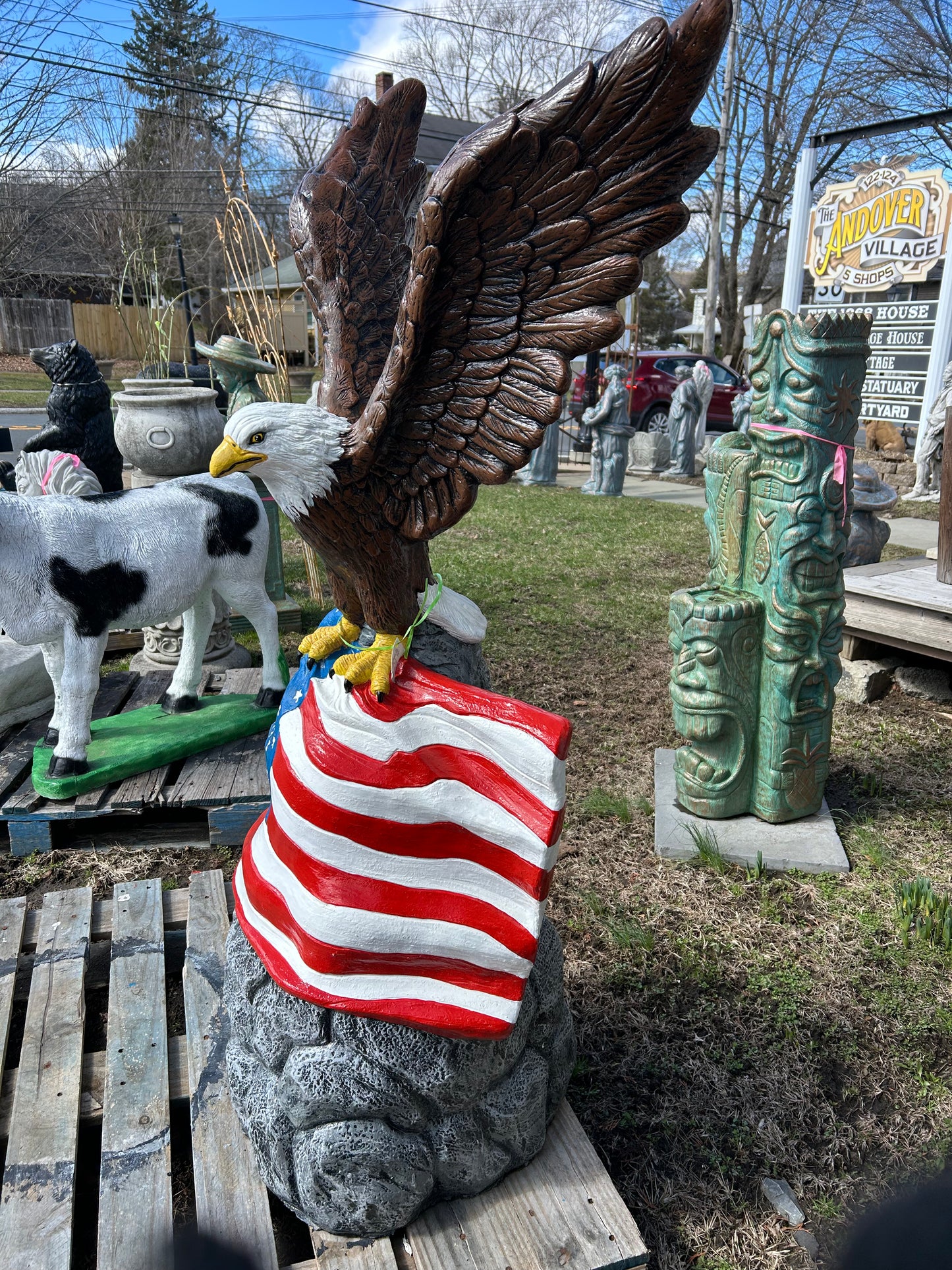 Large Eagle w/ Flag on Rock