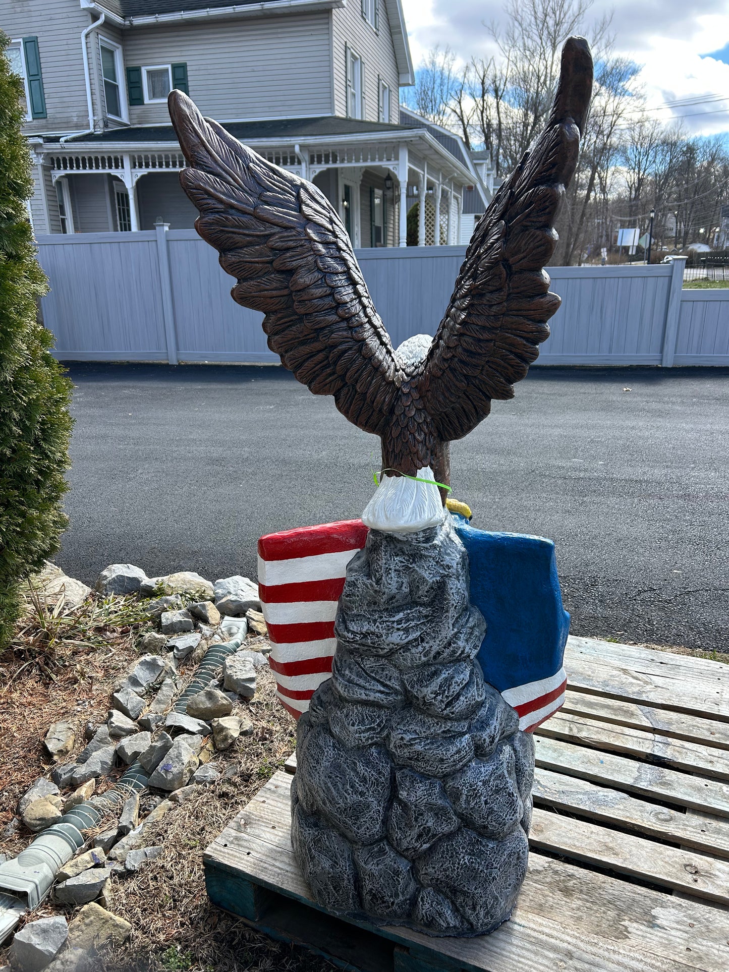 Large Eagle w/ Flag on Rock