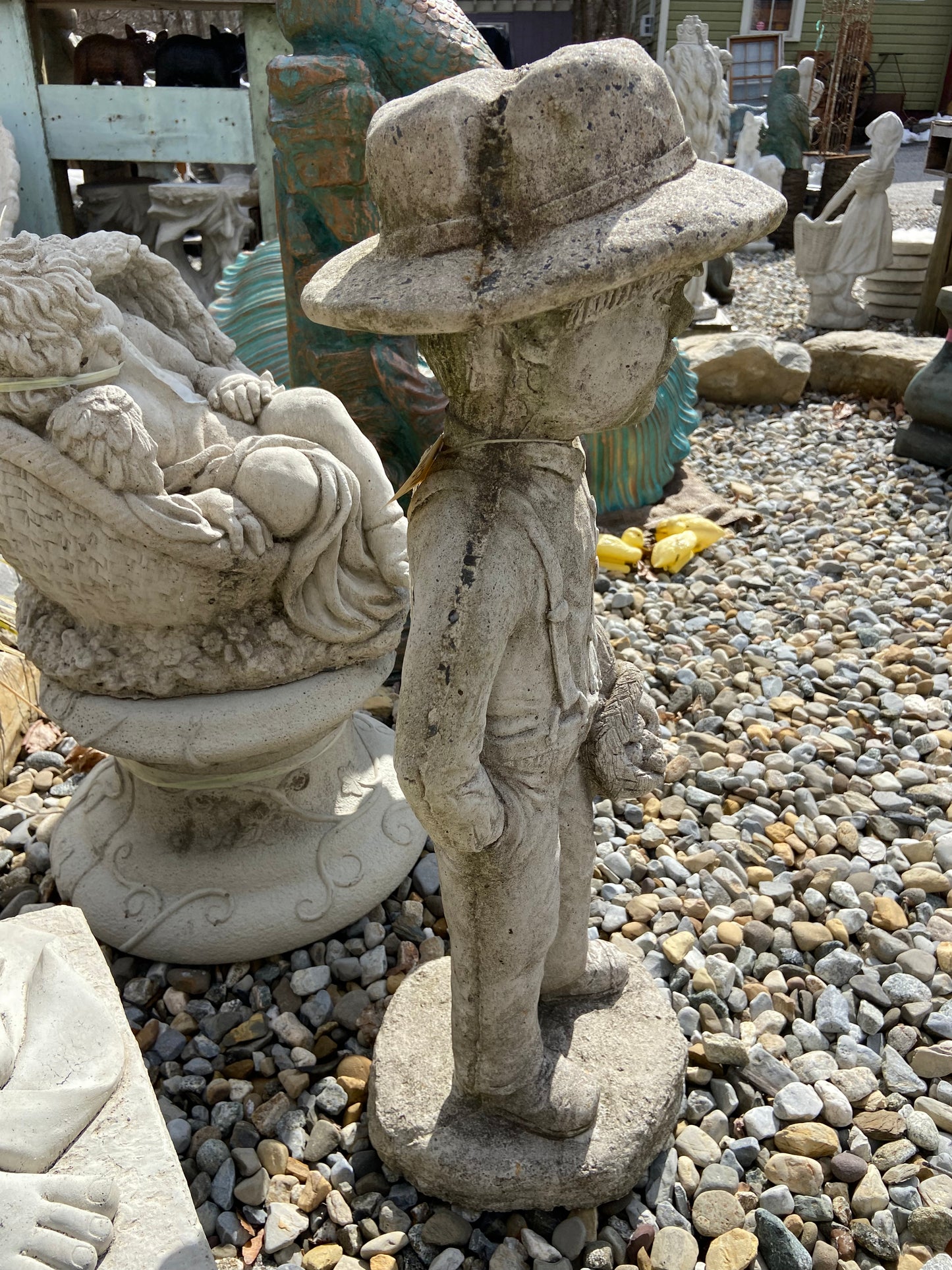 Amish Boy with Basket Statue