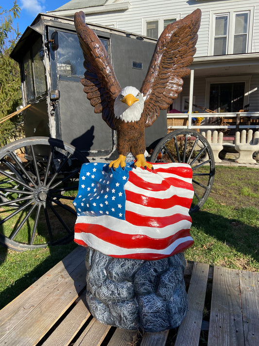 Large Eagle w/ Flag on Rock